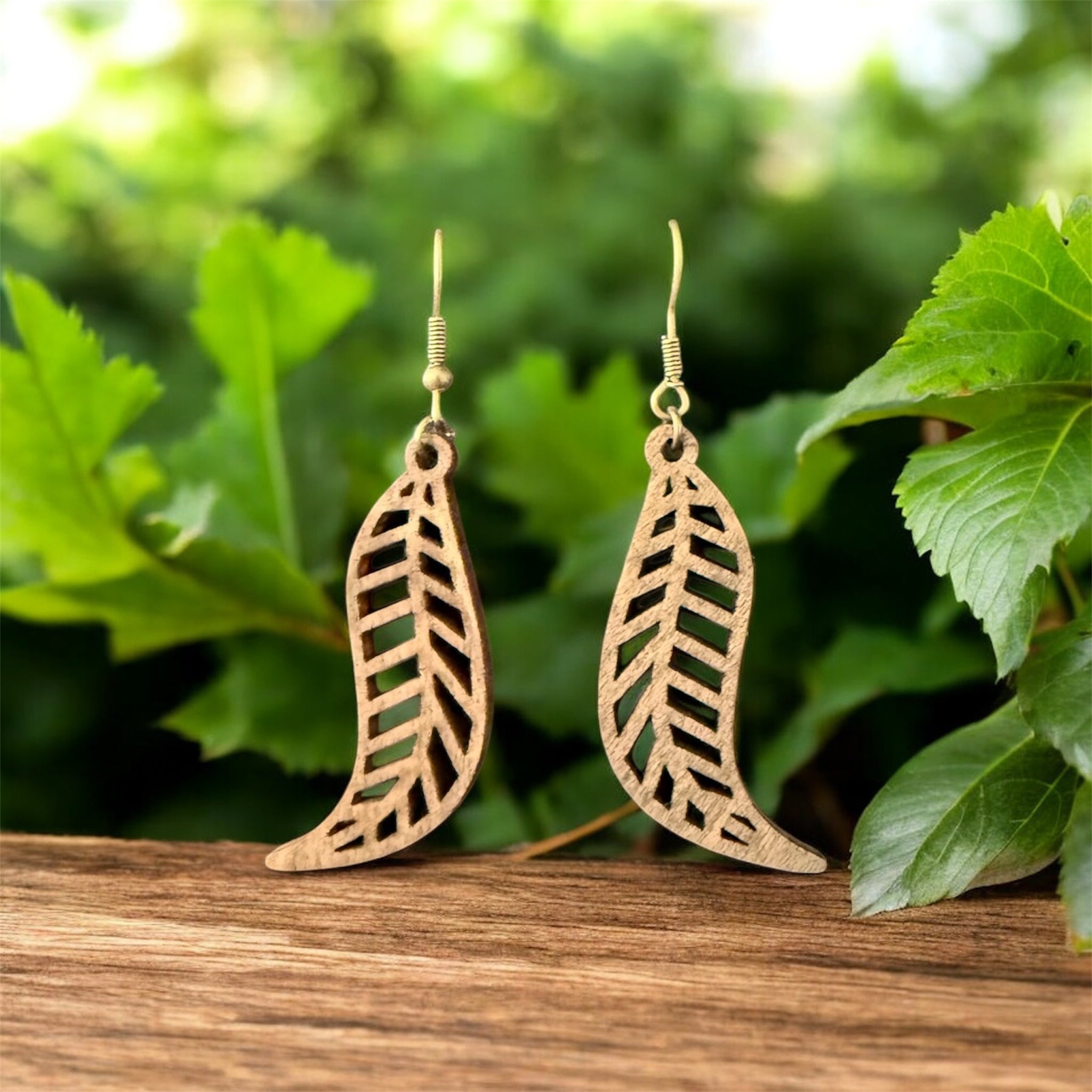 Wood Leaf Earrings