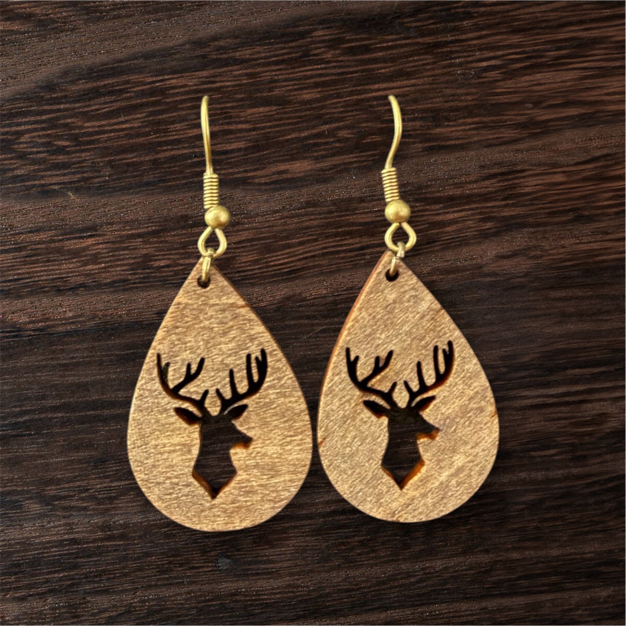 Wood Stag/Deer Earrings