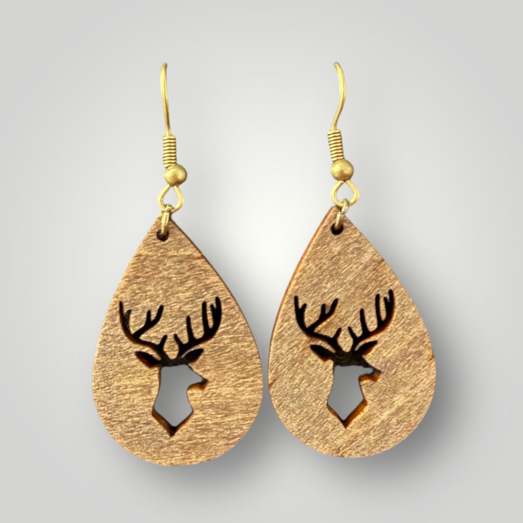 Wood Stag/Deer Earrings