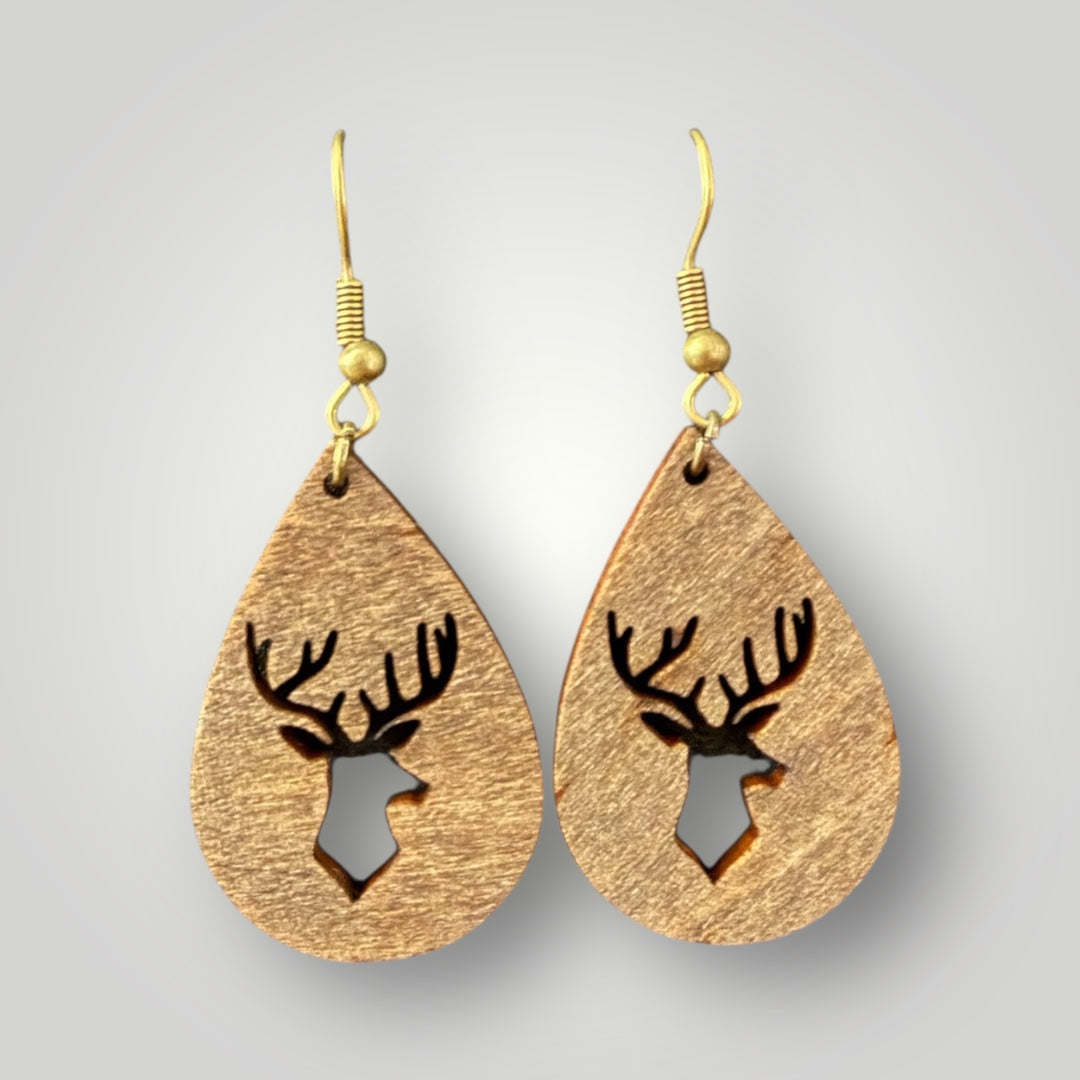 Wood Stag/Deer Earrings