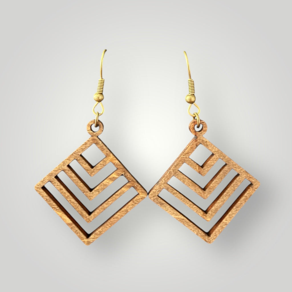 Wood Square Chevron Earrings