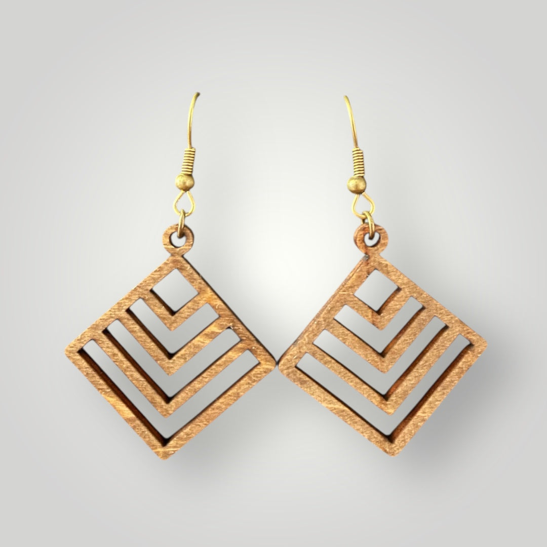 Wood Square Chevron Earrings