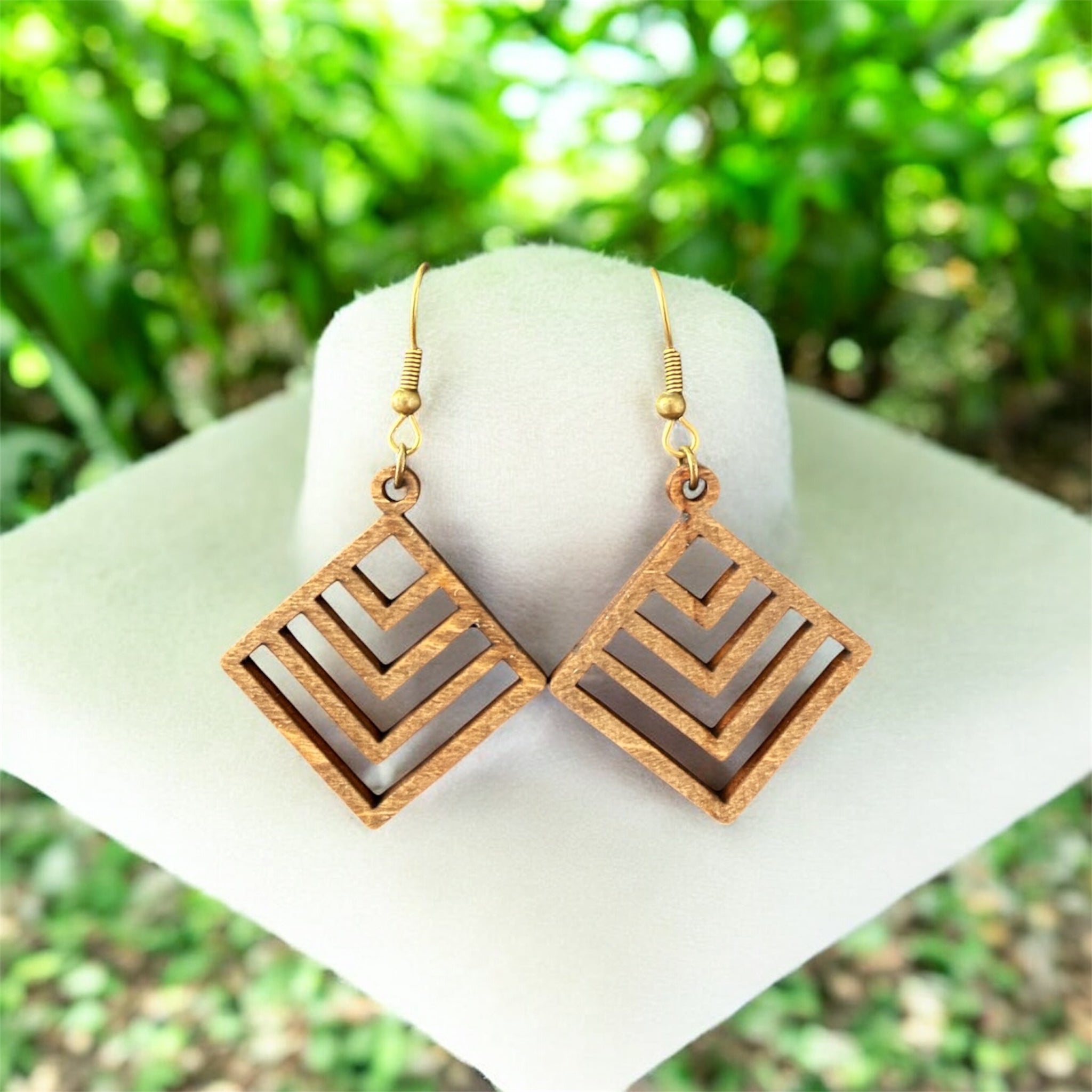 Wood Square Chevron Earrings