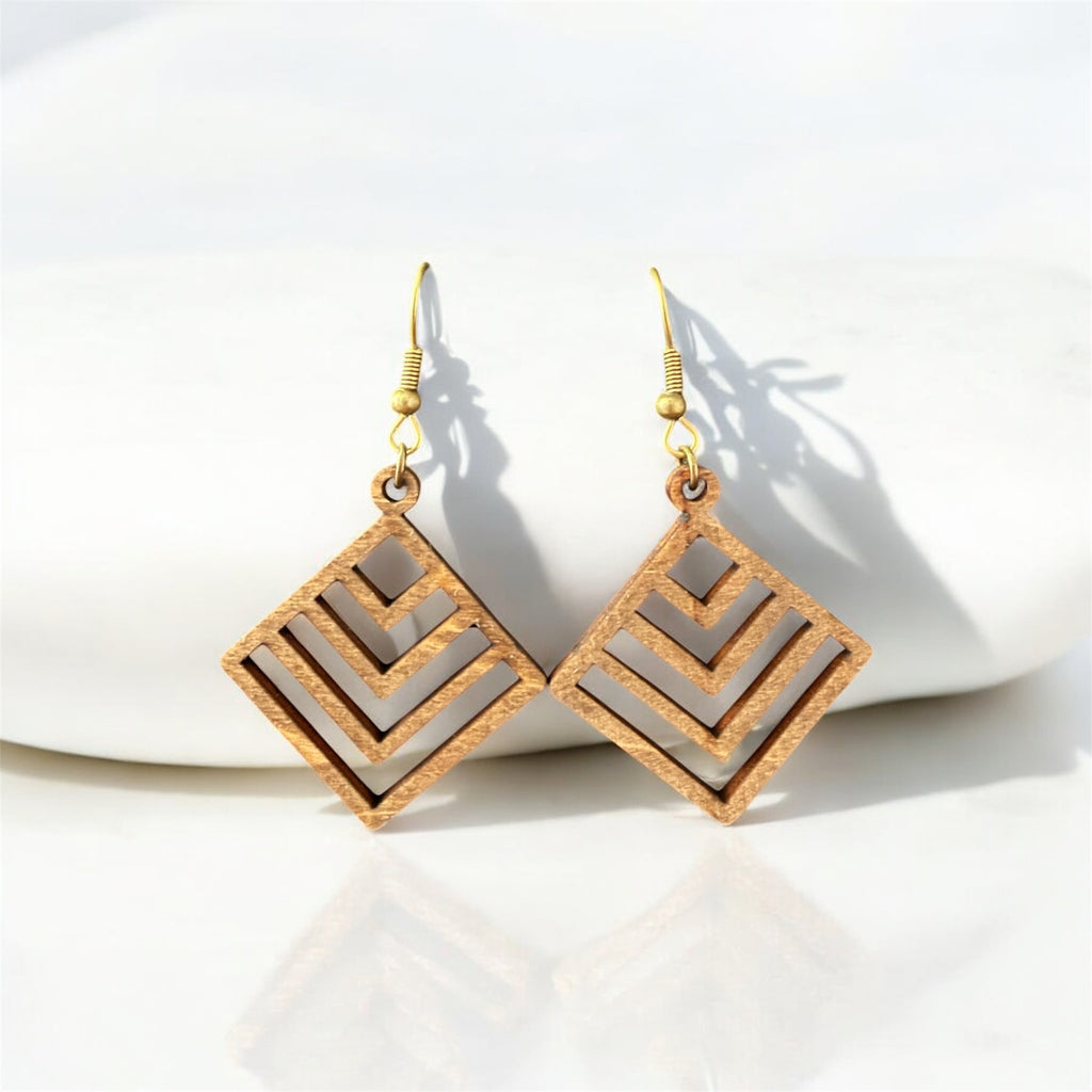 Wood Square Chevron Earrings